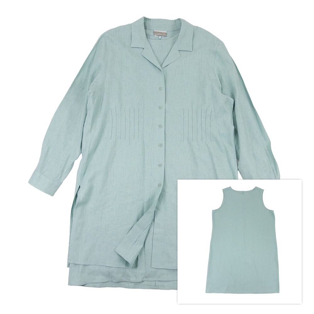 Coldwater Creek Linen Blend Dress Duster Set Women XL Seafoam Coastal 2 Piece